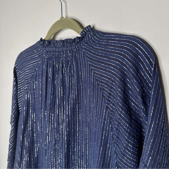Apiece Apart Size XS Navy Laguna Mini Dress in Silver Lurex Pinstripes Preppy - Picture 14 of 15
